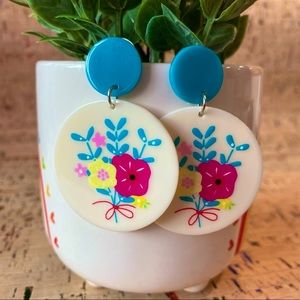 Bright Floral Acrylic Medallion Earrings